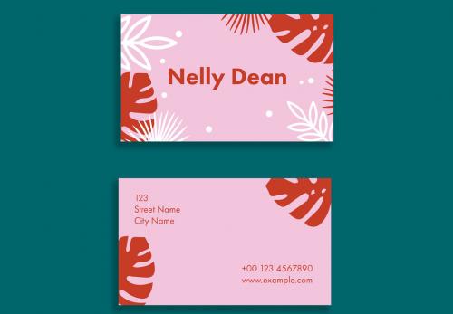Pink Buisness Card with Leaf Illustration