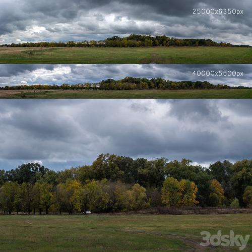 Cloudy panorama with autumn trees. 2 pcs