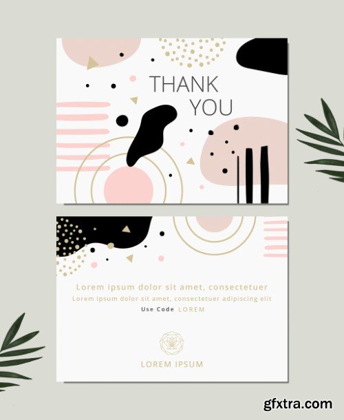 Beauty Thank You Card Layout with Graphic Gold and Pink Elements
