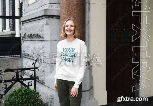 Mockup of woman wearing customized sweatshirt 799801885