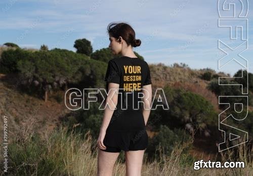 Mockup of woman in customized sports t-shirt outside 799792497