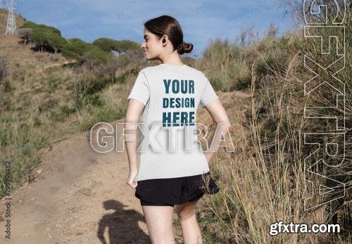 Mockup of woman wearing customized sports t-shirt from behind 799791482