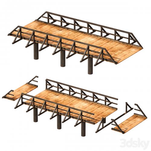 Wooden bridge over the river. Constructor