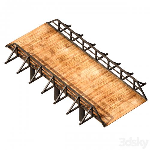 Wooden bridge over the river. Constructor