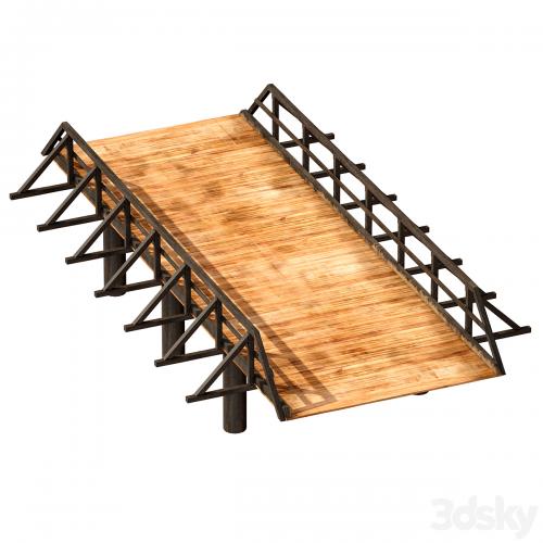 Wooden bridge over the river. Constructor