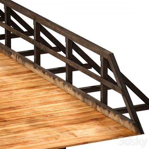 Wooden bridge over the river. Constructor