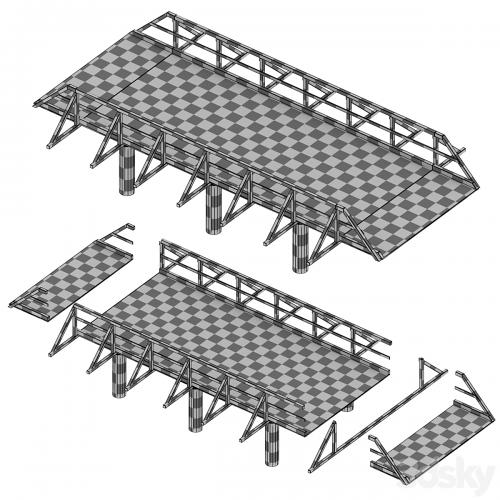 Wooden bridge over the river. Constructor