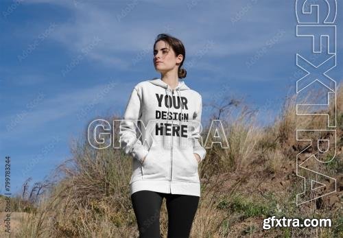 Mockup of woman wearing customized hoodie by coast 799783244