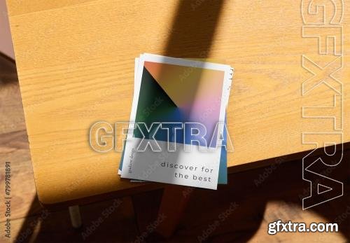 Mockup of stack of vertical customizable A6 postcard 799781891