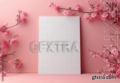Vertical Card Mockup With Pink Cherry Blossoms and Generative ai 797858134