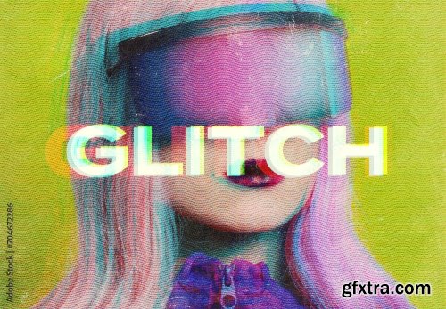 Glitch Screen Display TV CRT VHS Photo Effect Paper Texture Template Mockup Overlay Style 704672286