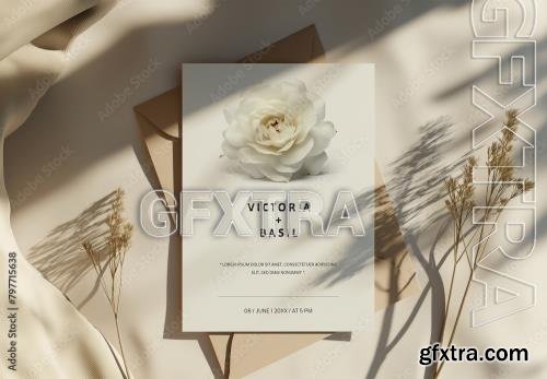 Warm Beige Wedding Mockup For Vertical Card Design With Generative ai 797715638