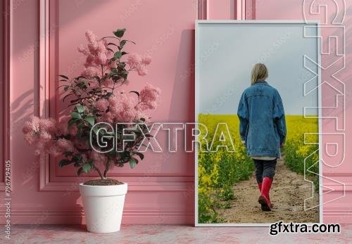 Vertical Frame Mockup With Pink Accent And Generative ai 796729405
