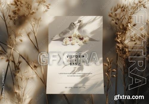 Folded 5 x 7 Mockup Card Suitable For Wedding Invitations With Generative ai 796853631