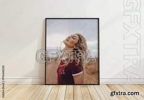 Empty Frame Mockup Against The White Wall With Generative ai 796448235