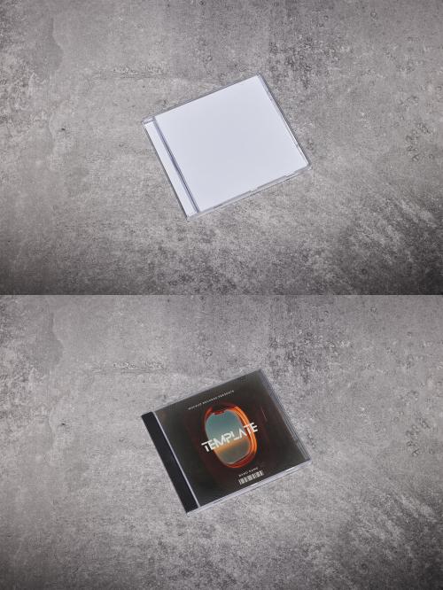 CD Case Mockup With On-Camera Flash Light