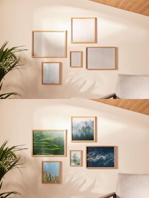 Gallery Wall Mockup with Different Sizes of Frames