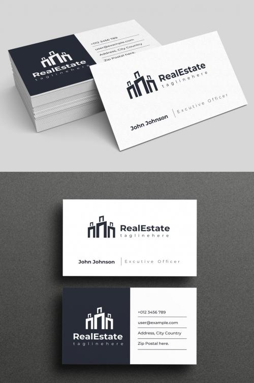 Real Estate Business Card Layout with Black Accents