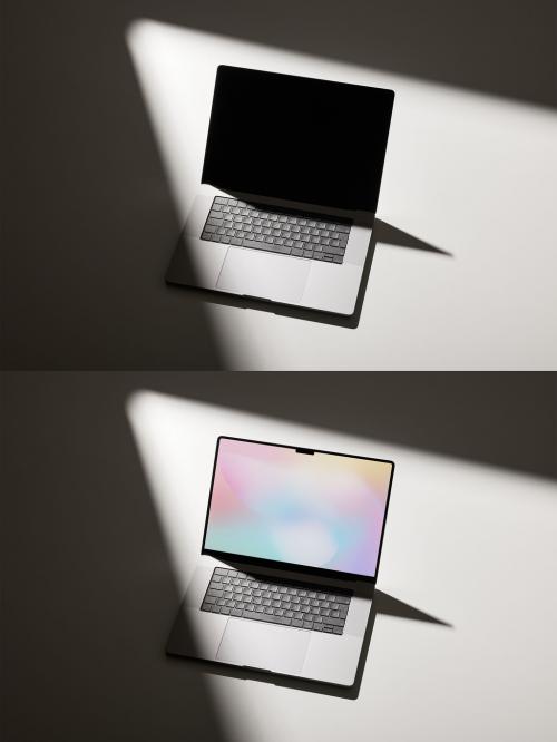 Laptop Mockup on Floor with Comtrast Light