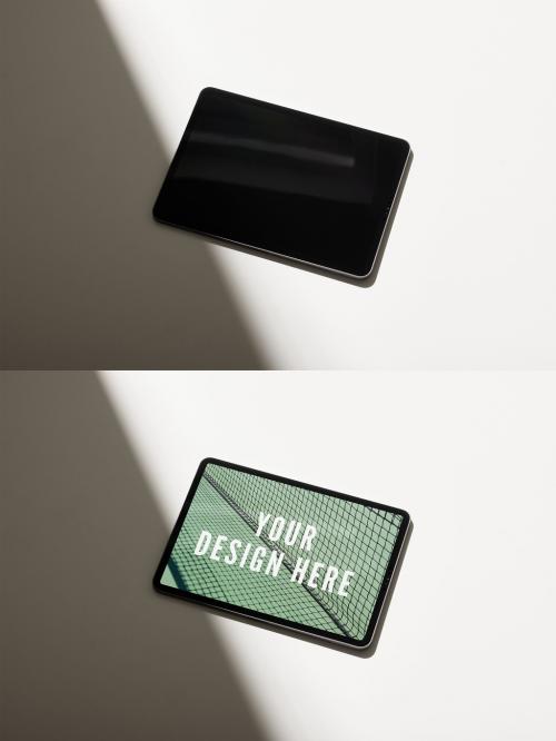 Tablet Mockup on Concrete Background with Shadows