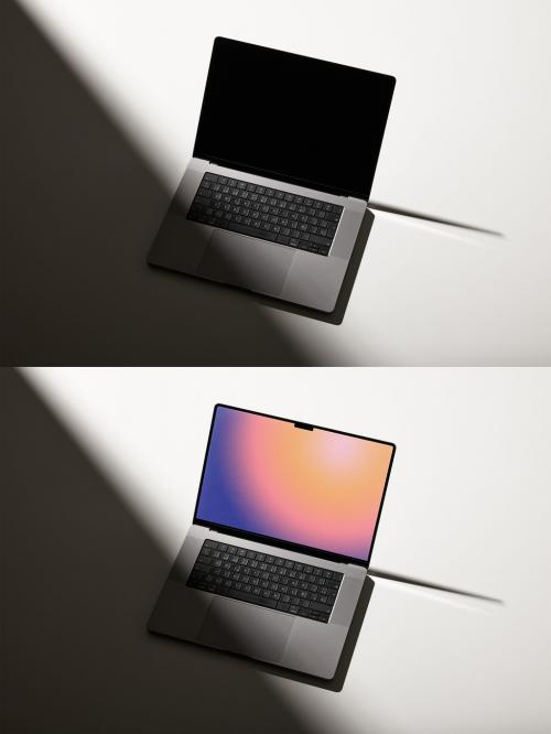 Modern Laptop Mockup with Shadows on Gray Background