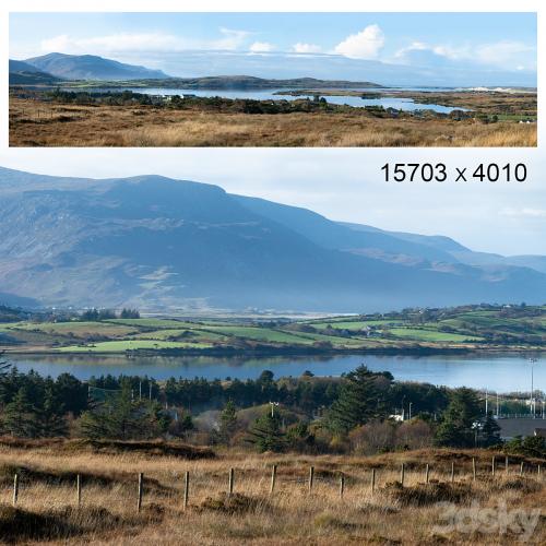 Autumn panorama. Northern Ireland. View of the mountains and the bay.