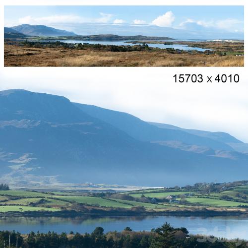 Autumn panorama. Northern Ireland. View of the mountains and the bay.