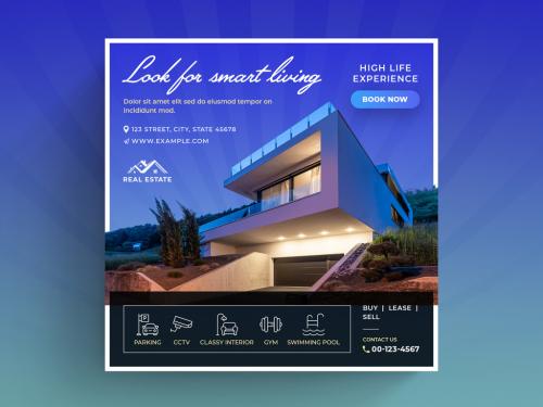 Real Estate Social Media Post Layout with Blue Accents