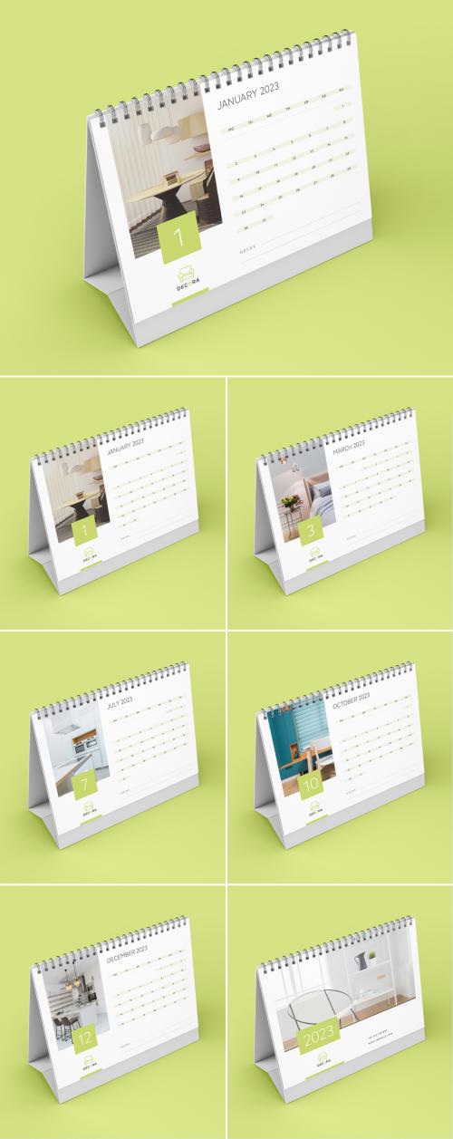 Desk Calendar 2023 Layout with Green Accents