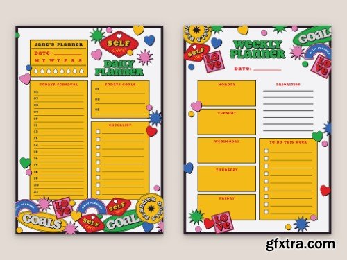 Planner Set with Illustrated Sticker Elements