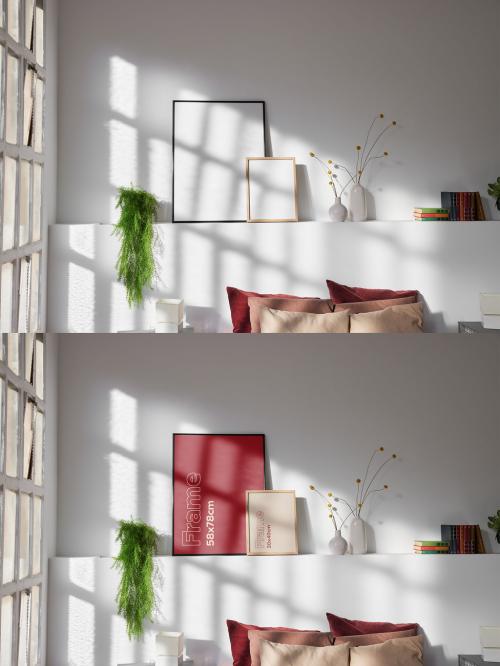 Set of Two Frame Mockup in Bedroom With Natural Light