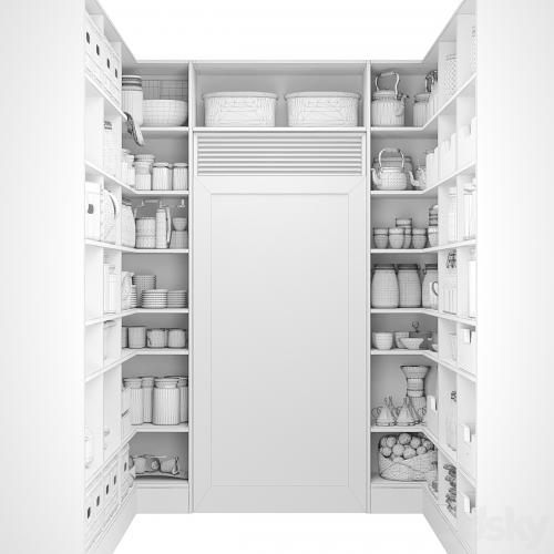 Pantry with spices, kitchen utensils