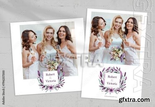 Purple Floral Wreath Photo Card Layout 796257300