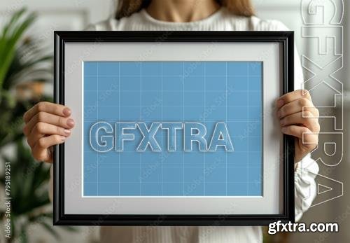 Female Holding Black Picture Frame Mockup With Generative ai 795189251