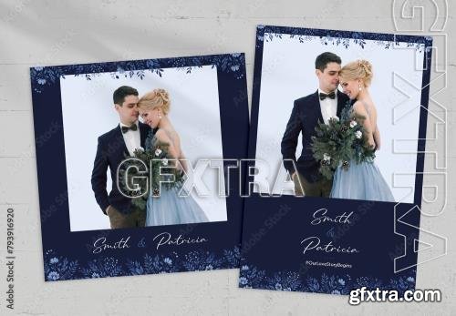 Navy Blue Wedding Photo Card Template 793916920