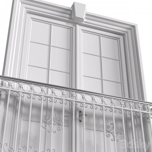 Classical front window with a French balcony.Classical Forged Fence. frame window