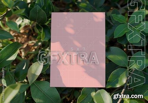 5 x 7 Card Mockup With Green Leaves Background and Generative ai 792846073