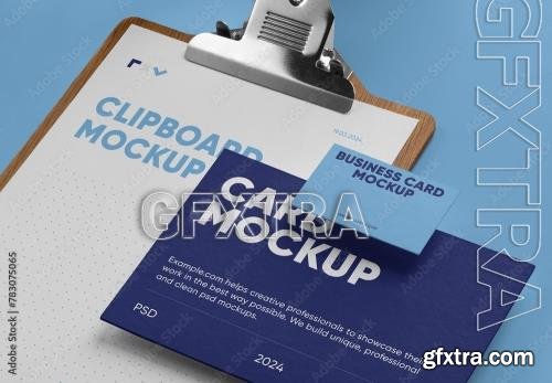 Clipboard with Envelope and Business Card Mockup 783075065