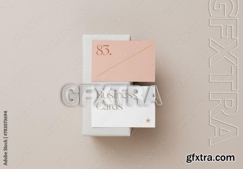 Business Cards Laying on Box Mockup 783073694