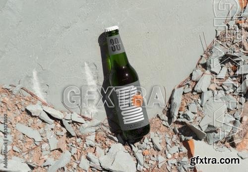 Bottle Leaning Against Stone Mockup 783071850