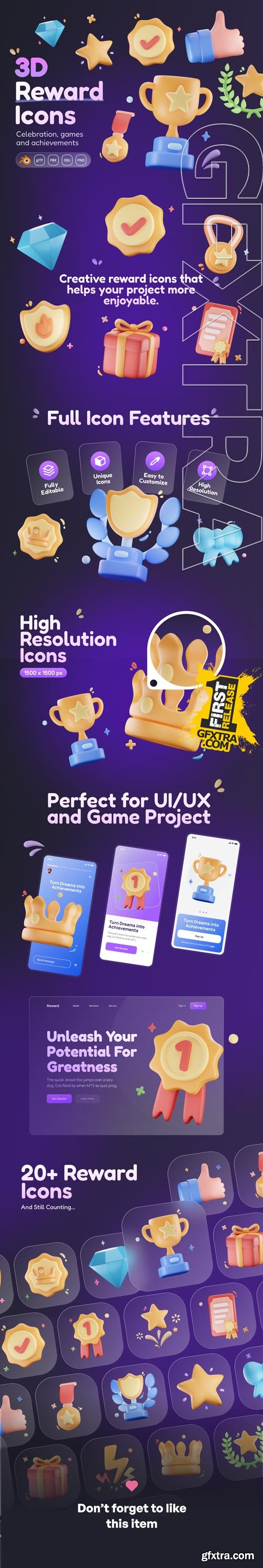 Awardly - Reward & Achievement 3D Icon Set Model