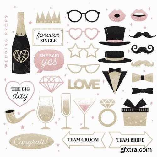 Wedding Party Bridal Shower Vector Illustrations Sticker Overlays
