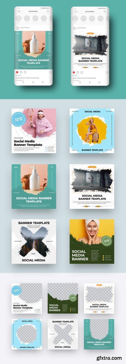 Social Media Banners with Grunge Texture