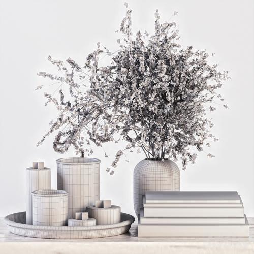 Decorative Set 14 - Candles and Branches in Concrete Vase