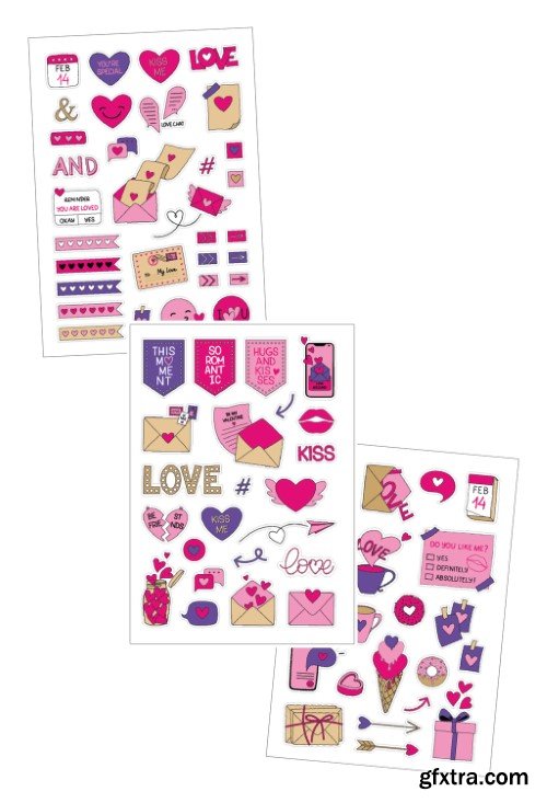 Love Messages Printable Sticker Pack With Illustrations Of Hearts, Letters, Tags, Arrows, Love Signs