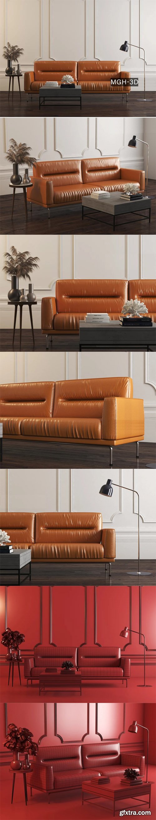Leather Sofa Scene - 3d Model