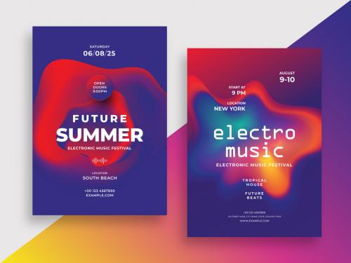 Electro Music Poster Layout with Colorful Fluid Shapes