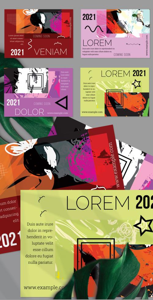 Flyer Layout with Geometric Shapes and Abstract Bright Artistic Brush Strokes