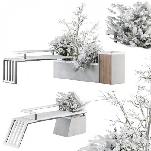 Urban Furniture snowy Bench with Plants- Set 33