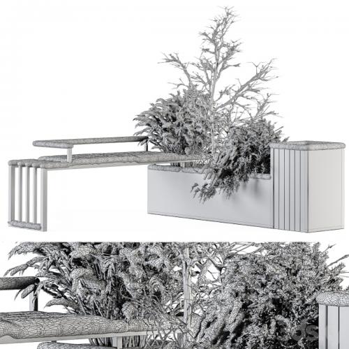 Urban Furniture snowy Bench with Plants- Set 33
